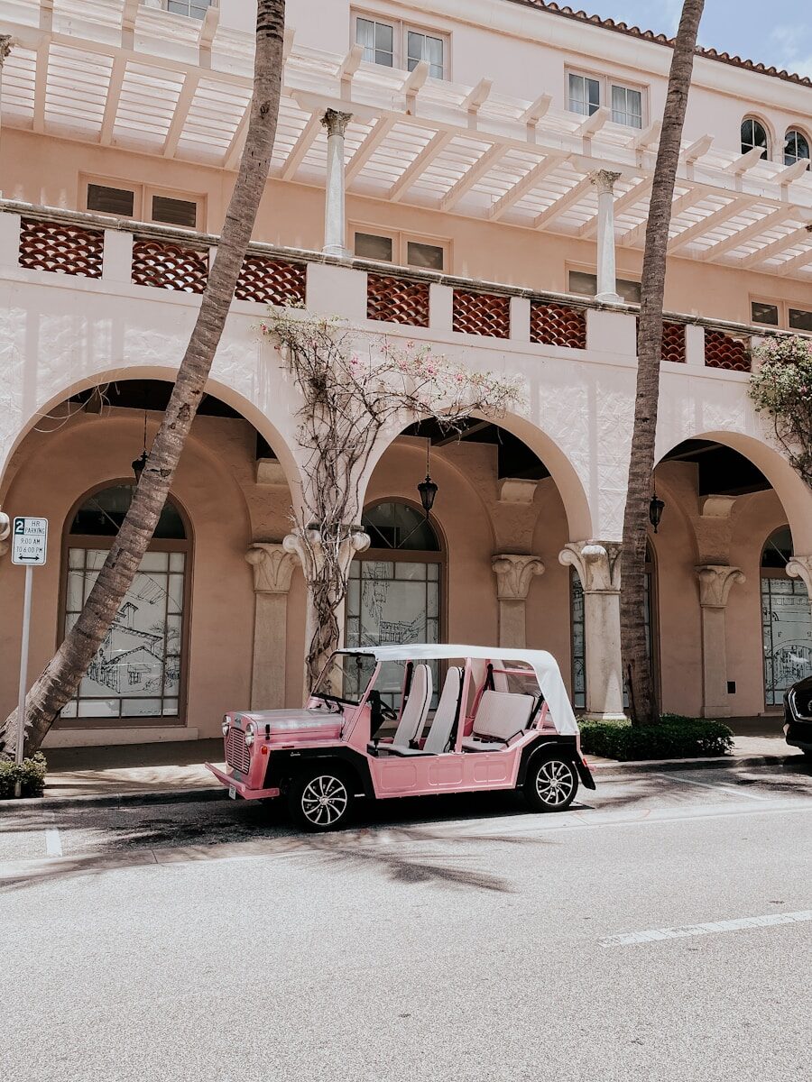 Pink vintage car in Palm Beach
